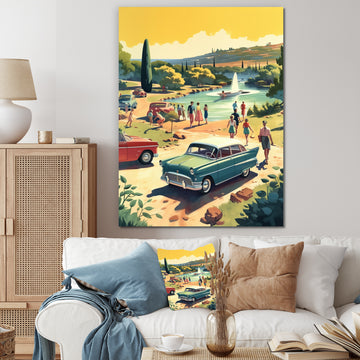 50'S Vintage Cars By The Beach I - Cars Retro Canvas Wall Art